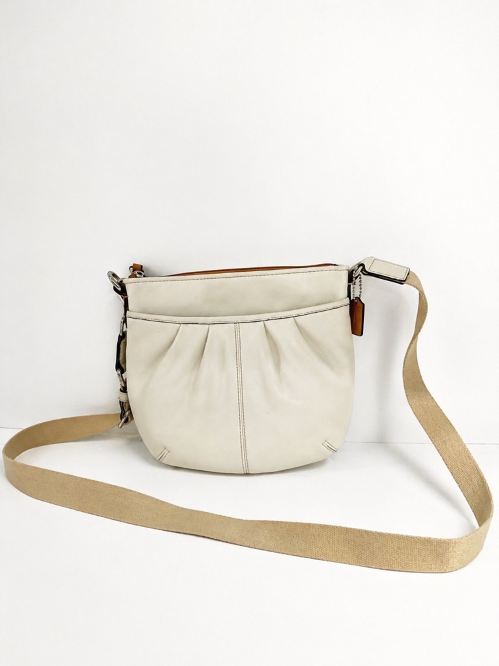 Authentic Coach Cream Leather Crossbody Bag | Neutral Everyday Shoulder Purse